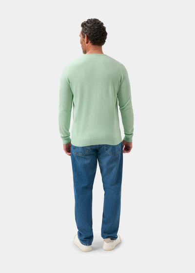 Men's Cotton Cashmere Crew Neck Jumper in Pale Green