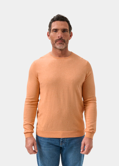 Men's Cotton Cashmere Crew Neck Jumper in Pale Orange