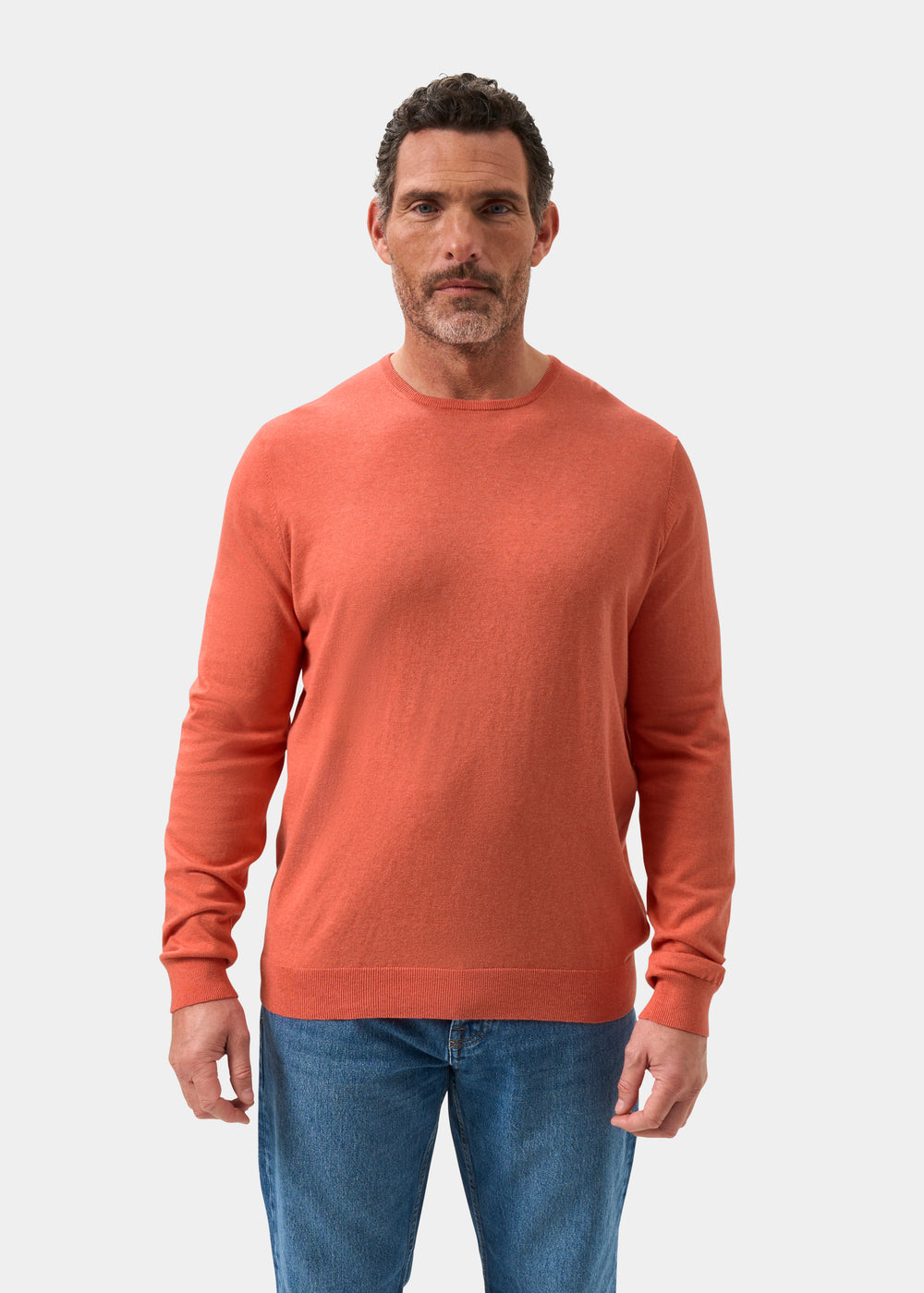 Men's Cotton Cashmere Crew Neck Jumper in Pale Pink