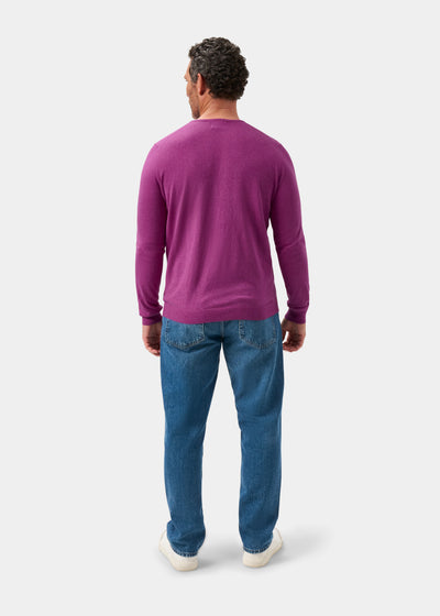 Men's Cotton Cashmere Crew Neck Jumper in Purple