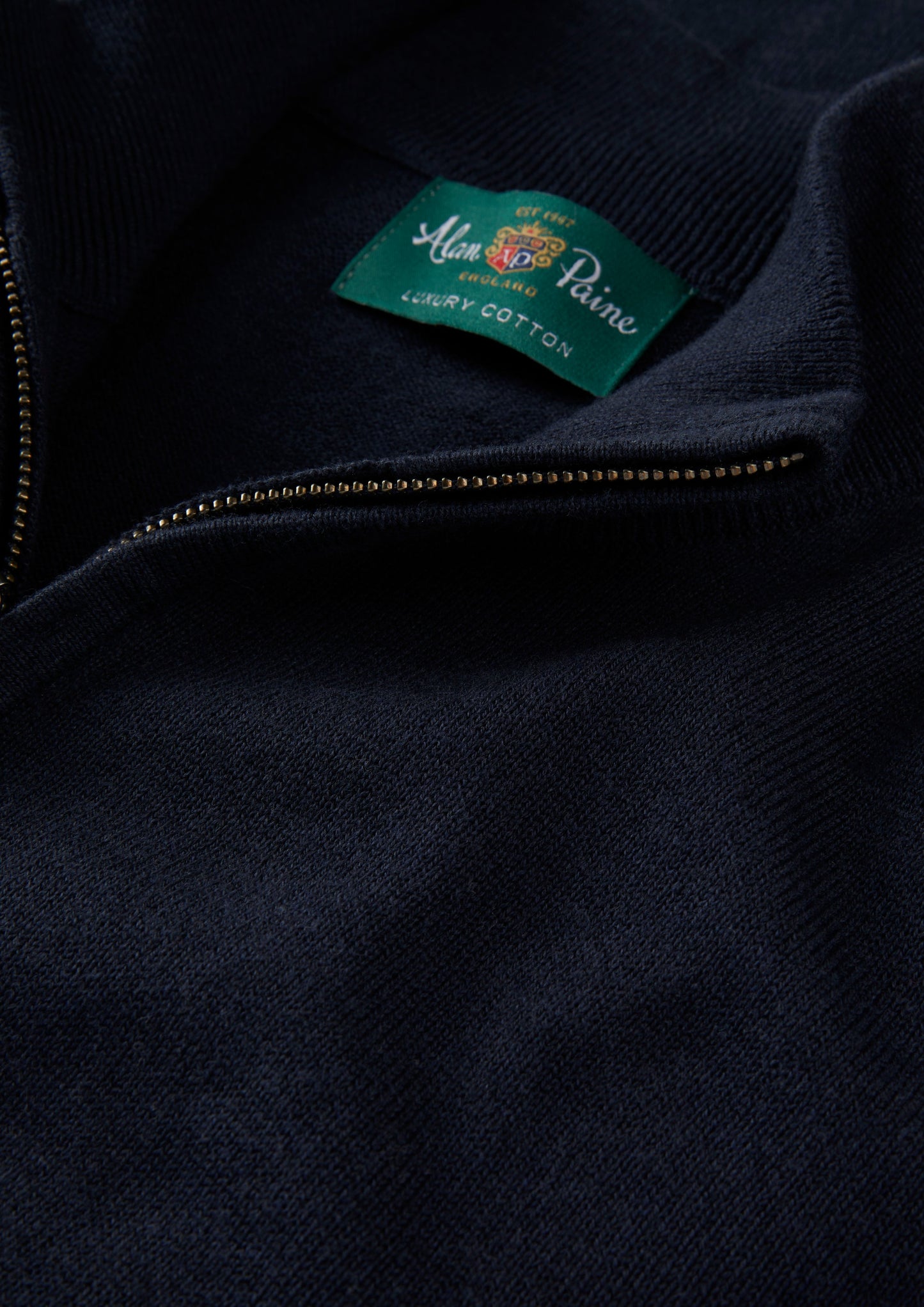 Men's Cotton Cashmere Quarter Zip Jumper in Navy