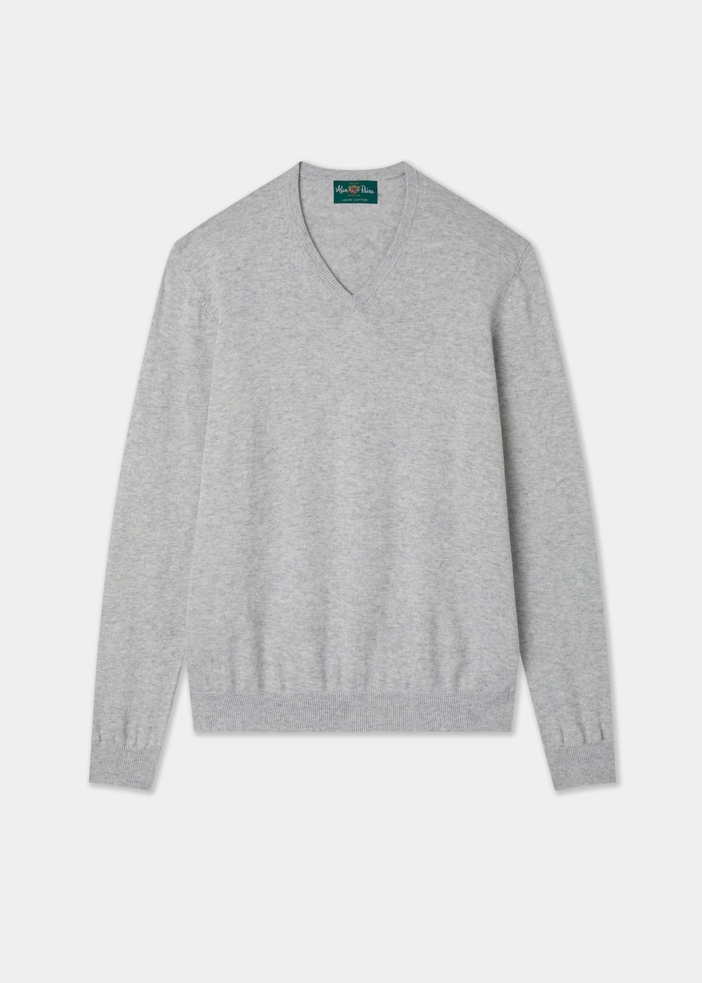 Men's Cotton Cashmere Vee Neck Jumper in Light Grey