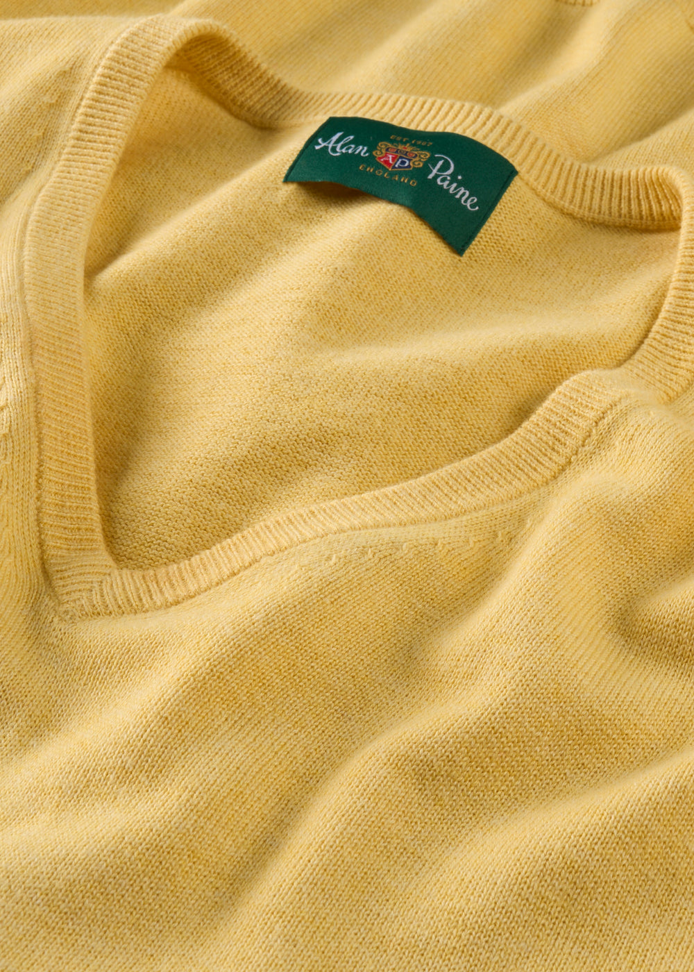 Men's Cotton Cashmere Vee Neck Jumper in Yellow