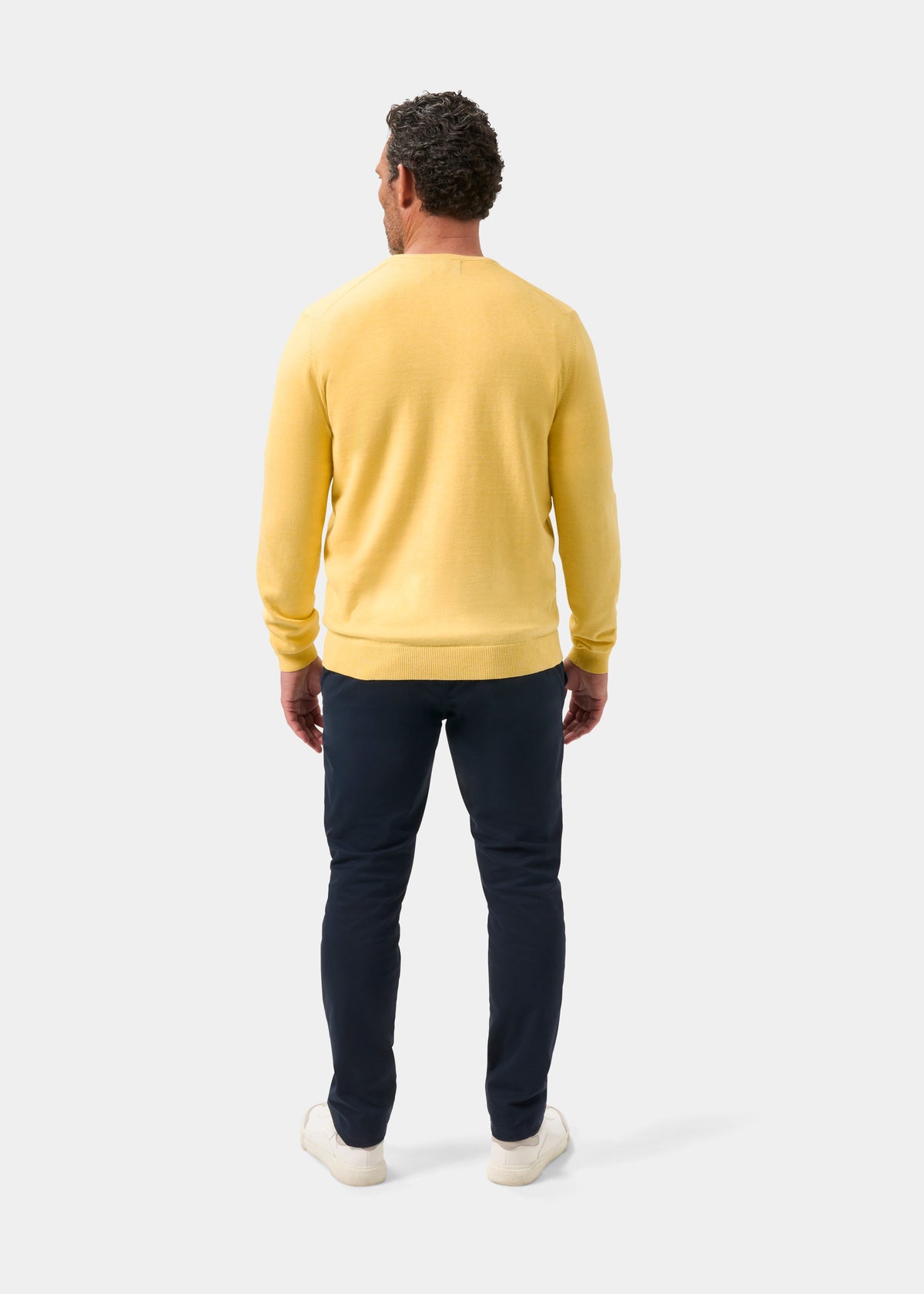 Men's Cotton Cashmere Vee Neck Jumper in Yellow