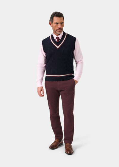 Men's Cotton Vee Neck Slipover Cricket Jumper in Navy and Purple