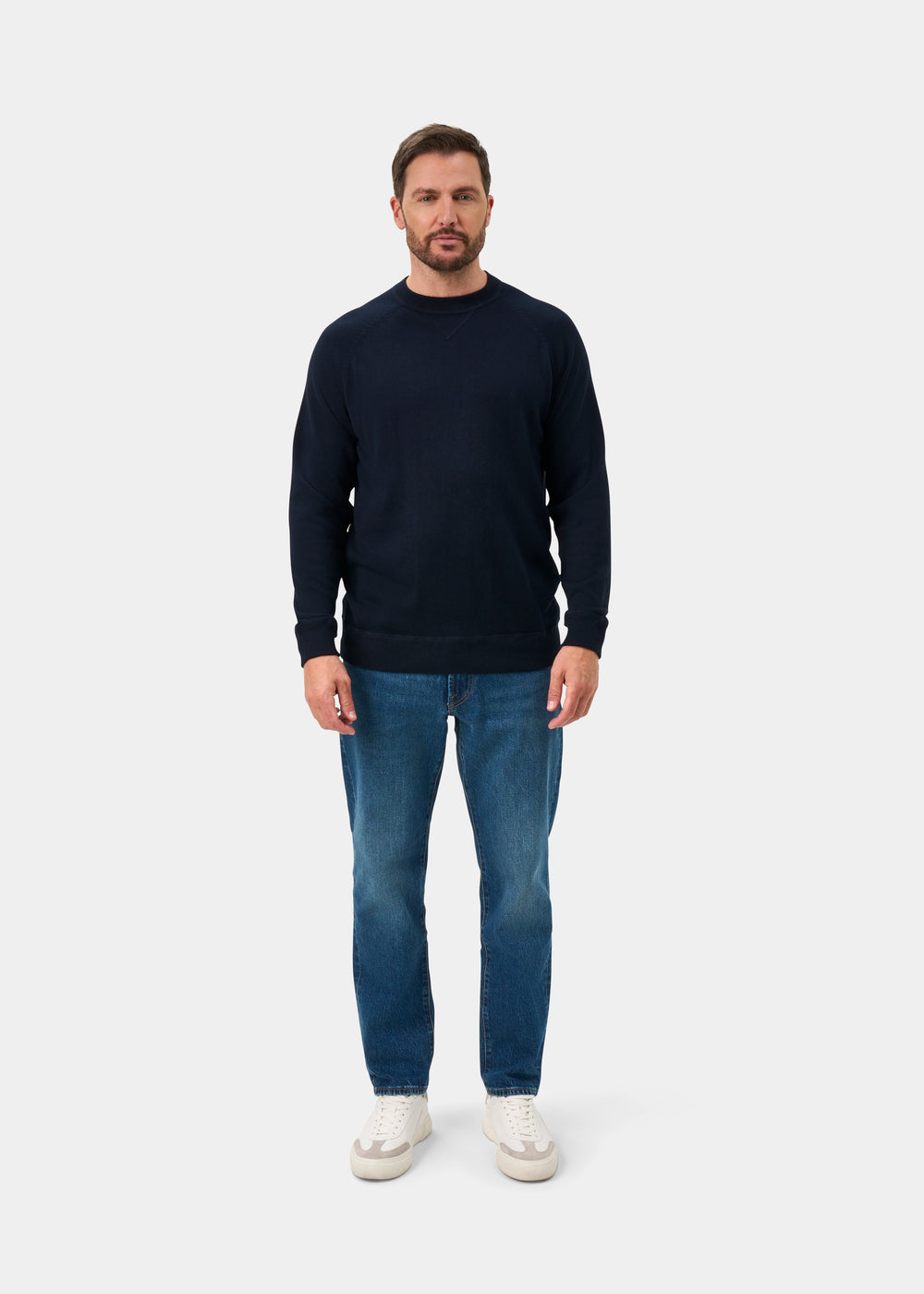 Saddington Cotton Merino Crew Neck Sweatshirt In Dark Navy