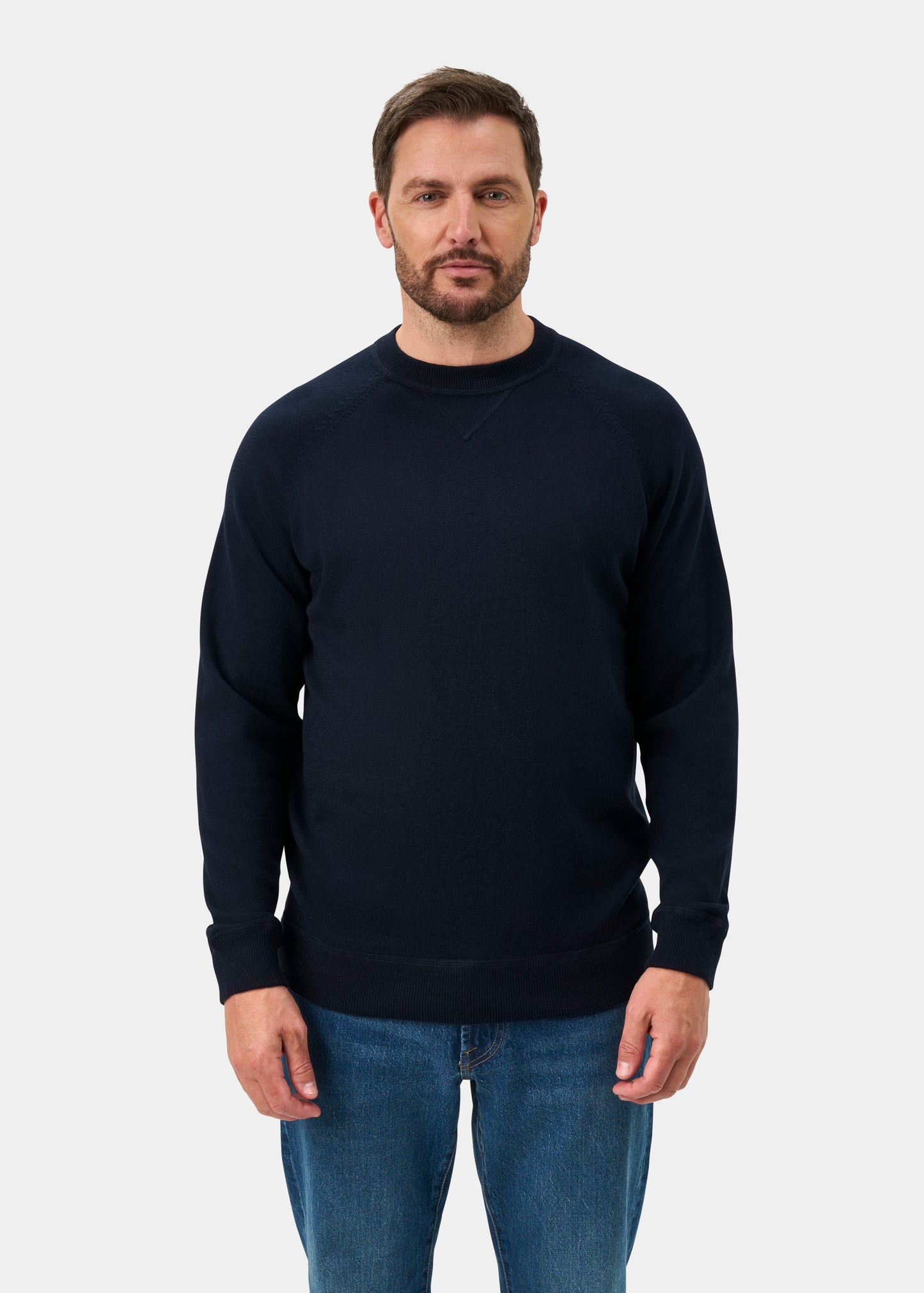Saddington Cotton Merino Crew Neck Sweatshirt In Dark Navy