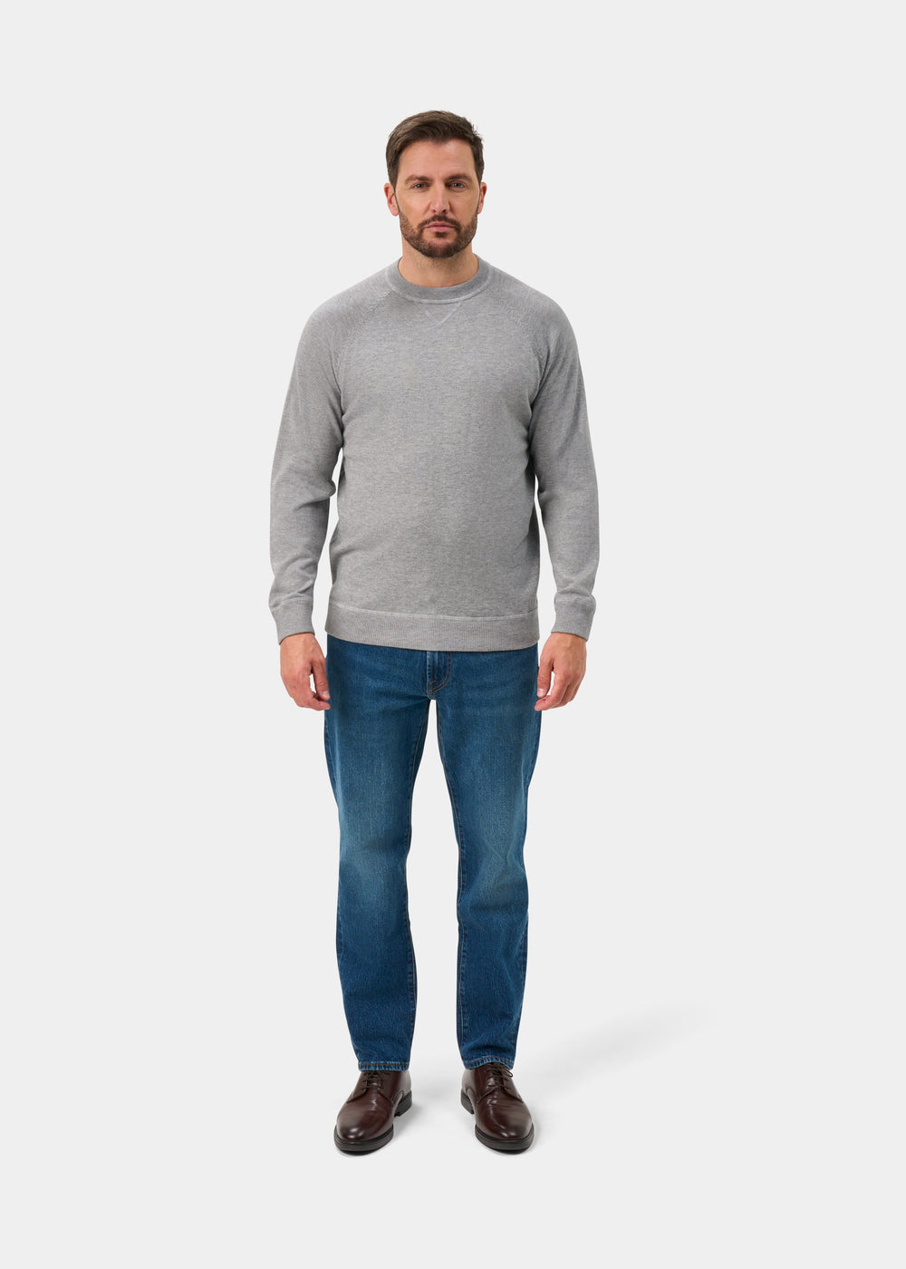 Saddington Cotton Merino Crew Neck Sweatshirt In Light Grey Mix - Regular Fit