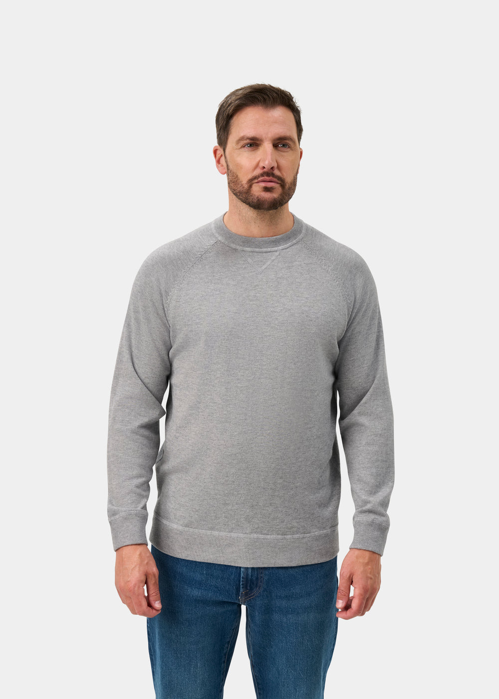 Saddington Cotton Merino Crew Neck Sweatshirt In Light Grey Mix - Regular Fit