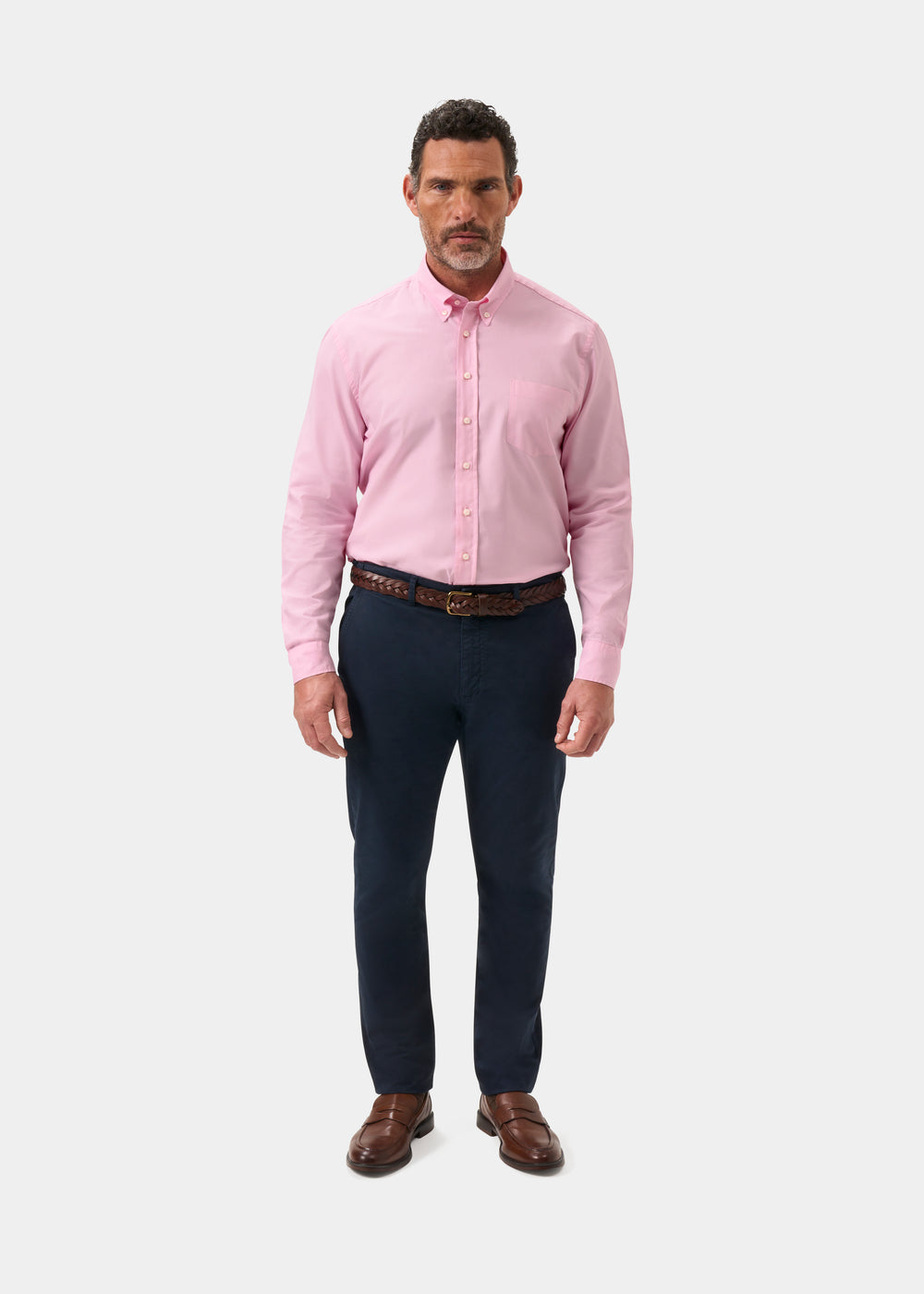 Men's Oxford Cotton Long Sleeve Shirt in Pink