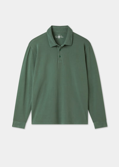 Men's Cotton Long Sleeve Polo Shirt in Green