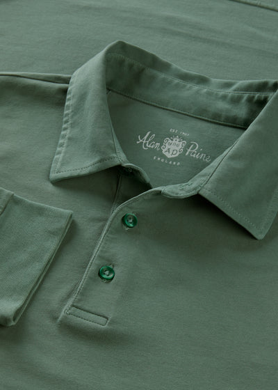 Men's Cotton Long Sleeve Polo Shirt in Green