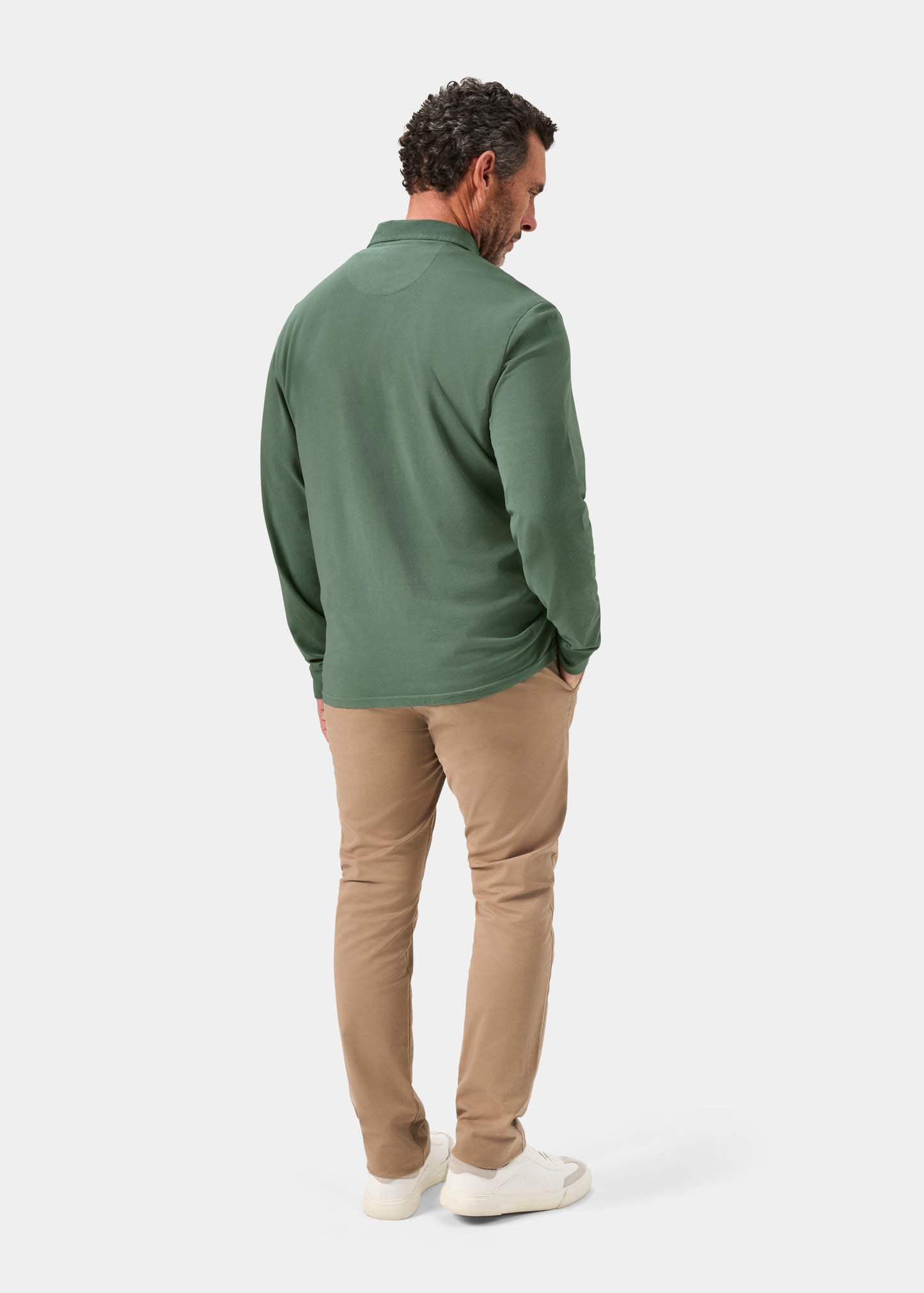 Men's Cotton Long Sleeve Polo Shirt in Green
