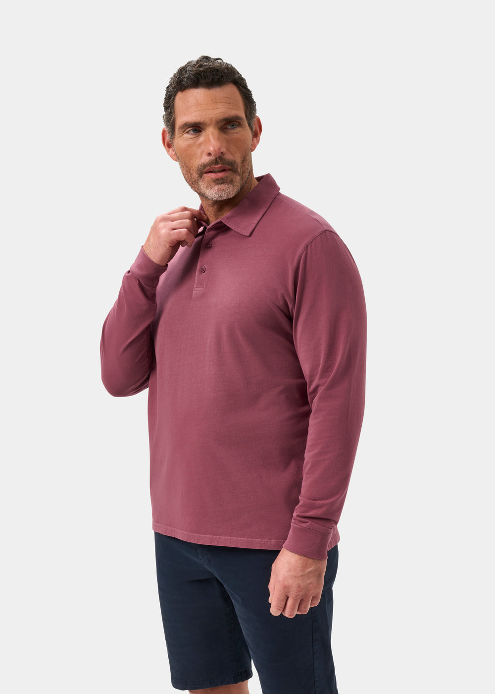 Mens Cotton Long Sleeve Polo Shirt in Red