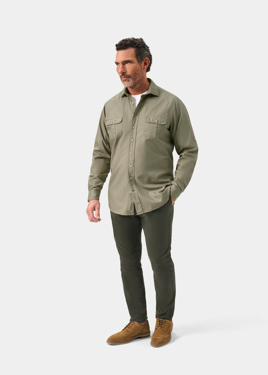 Mens Cotton Long Sleeve Shirt in Green