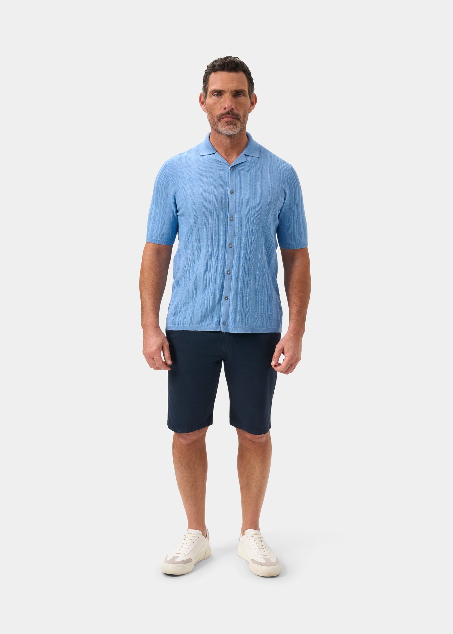 Men's Cotton Revere Collar Shirt in Blue