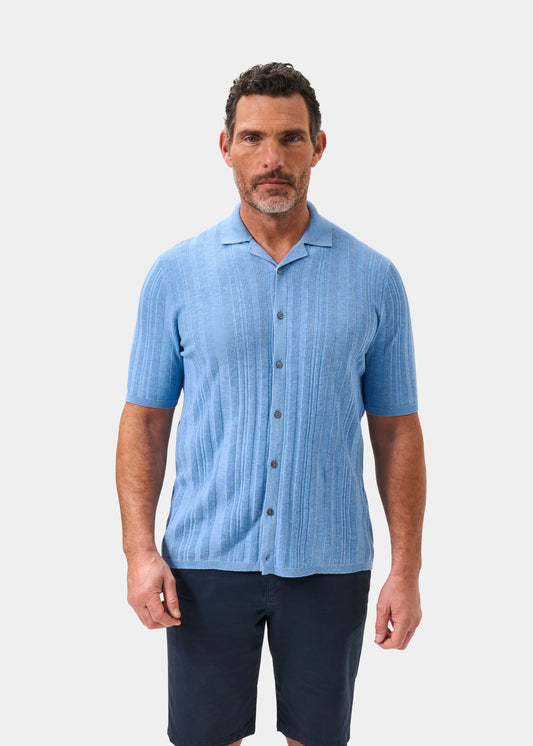 Men's Cotton Revere Collar Shirt in Blue