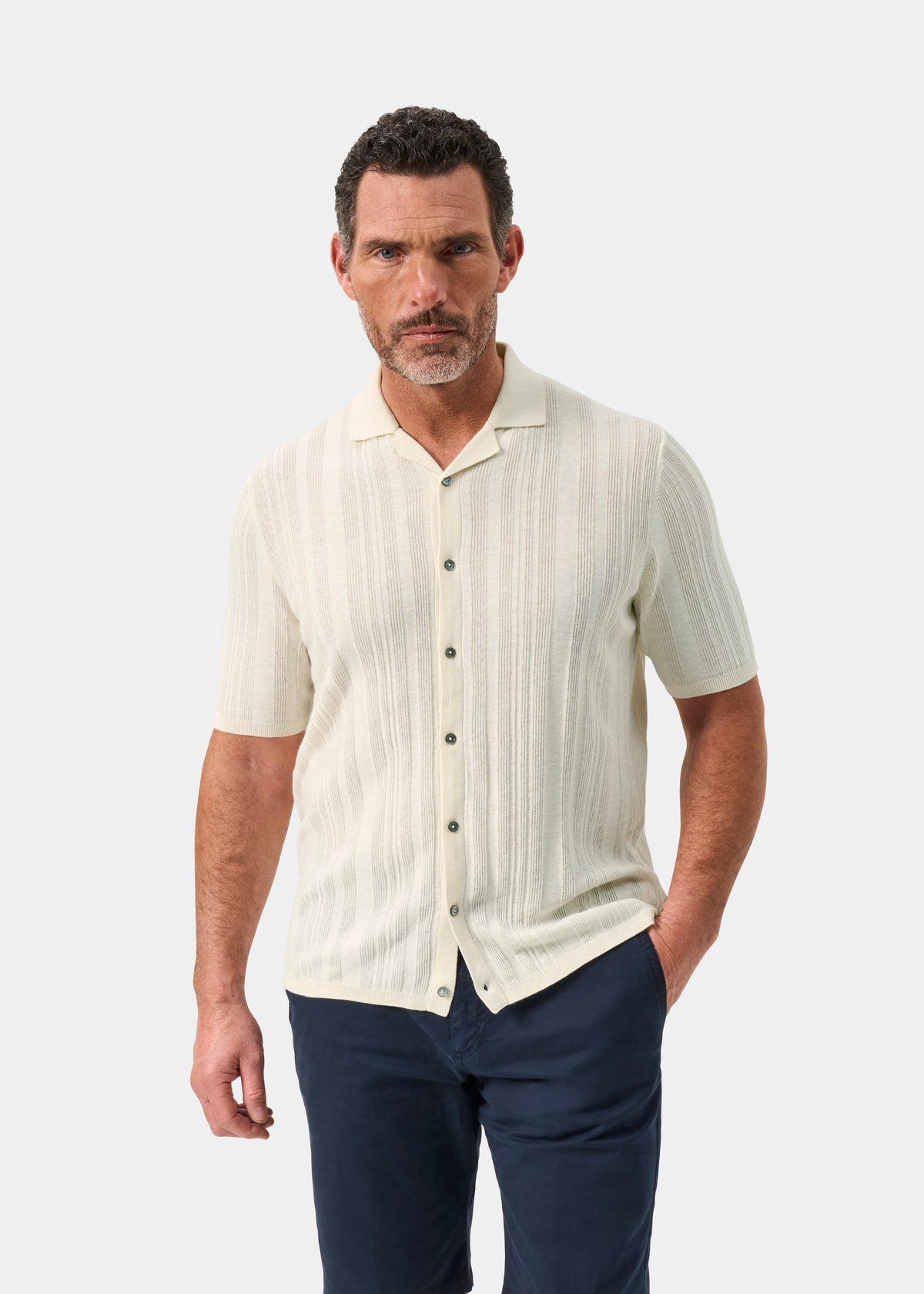 Men's Cotton Revere Collar Shirt in White