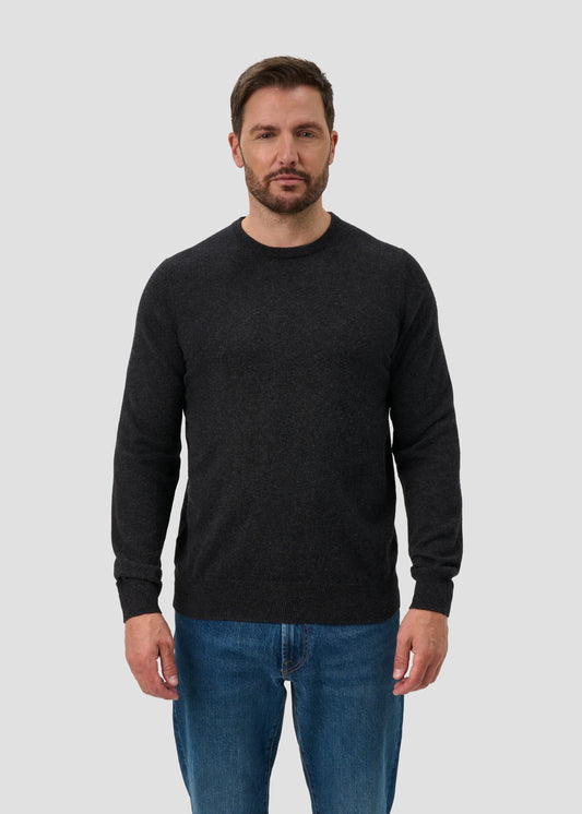 Brisbane Geelong Wool Crew Neck Jumper In Charcoal - Regular Fit