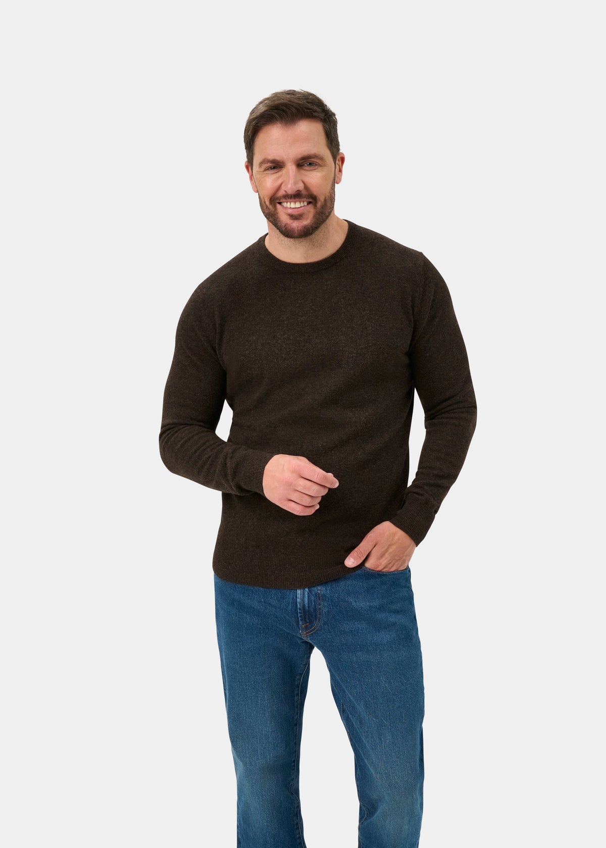 Brisbane Geelong Wool Crew Neck Jumper In Cocoa - Regular Fit