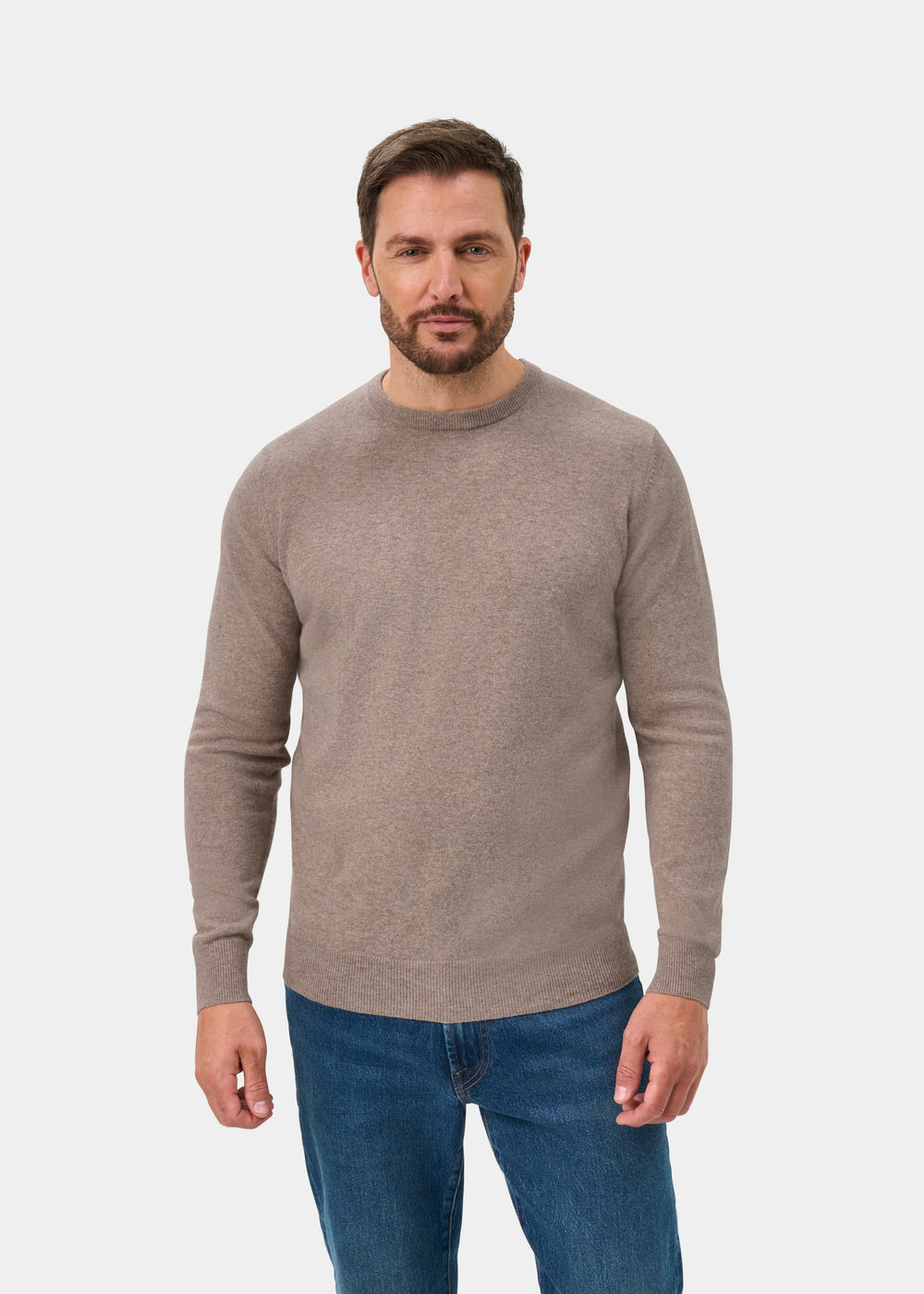 Brisbane Geelong Wool Crew Neck Jumper In Mushroom - Regular Fit