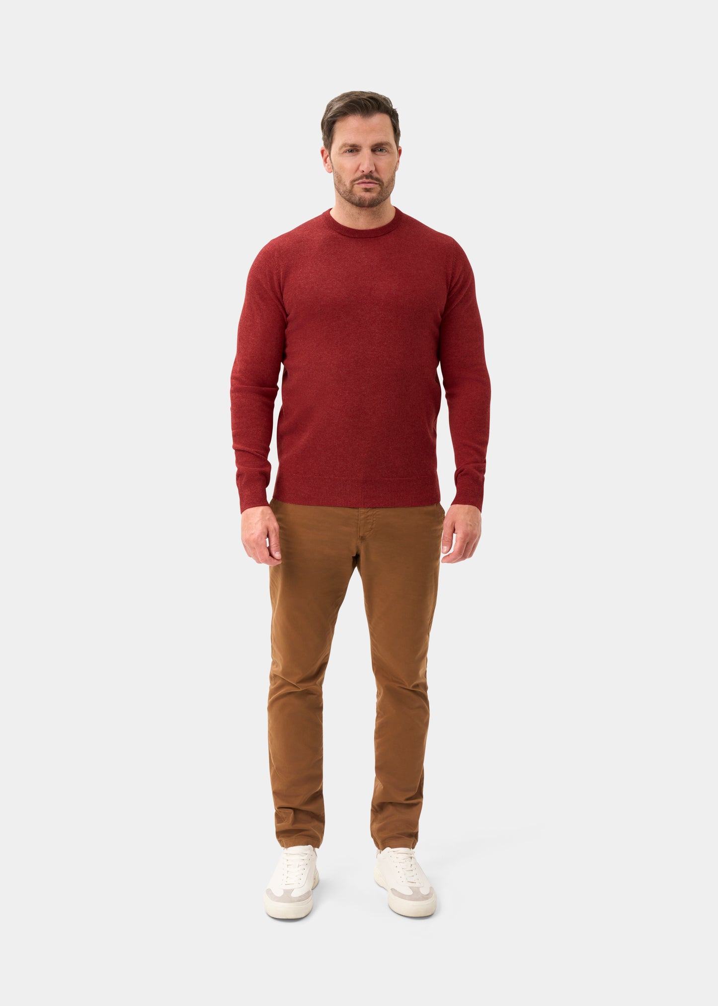 Men's Geelong Wool Crew Neck Jumper in Poppy Melange