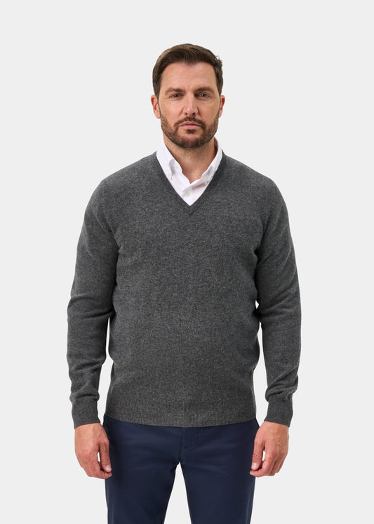 Albury Geelong Wool V-Neck Jumper In Derby - Regular Fit