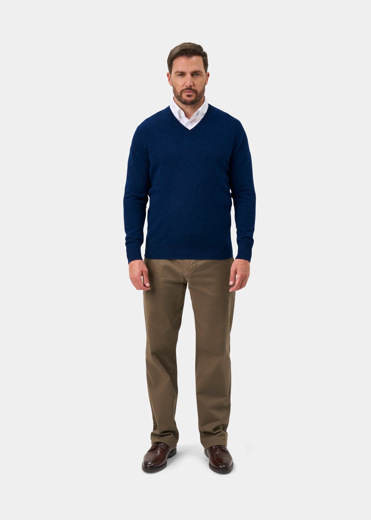 Albury Geelong Wool V-Neck Jumper In Indigo - Regular Fit