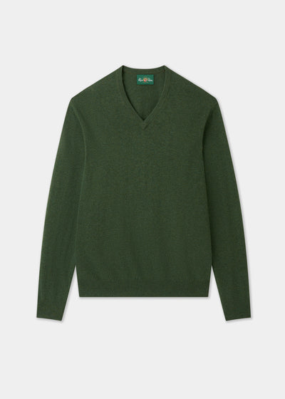 Men's Geelong Wool Vee Neck Jumper in Rosemary