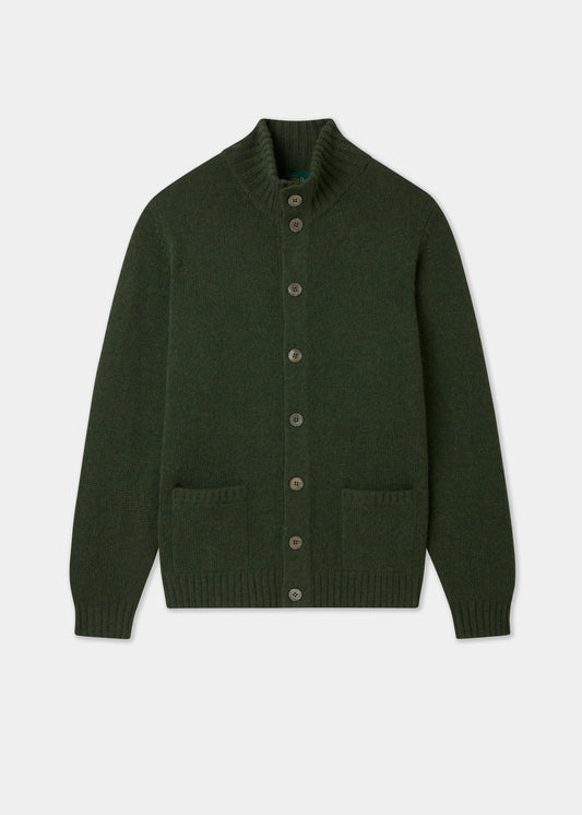 Men's Lambswool Buttoned Jumper With Mock Neck In Rosemary