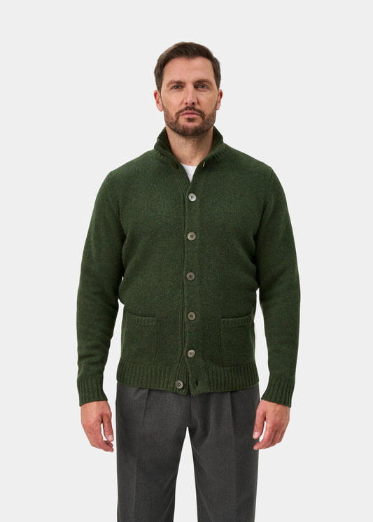Landford Lambswool Buttoned Mock Neck Jumper In Rosemary - Regular Fit