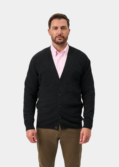 Cornwall Lambswool Cardigan in Charcoal - Classic Fit
