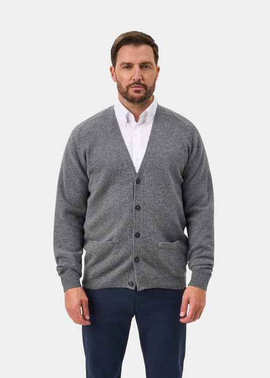 Cornwall Lambswool V-Neck Cardigan In Grey Mix - Classic Fit