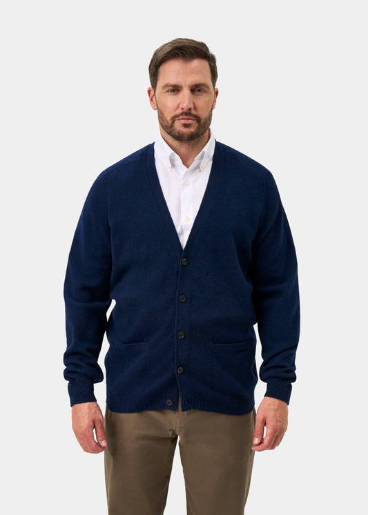 Cornwall Lambswool V-Neck Cardigan In Indigo - Classic Fit