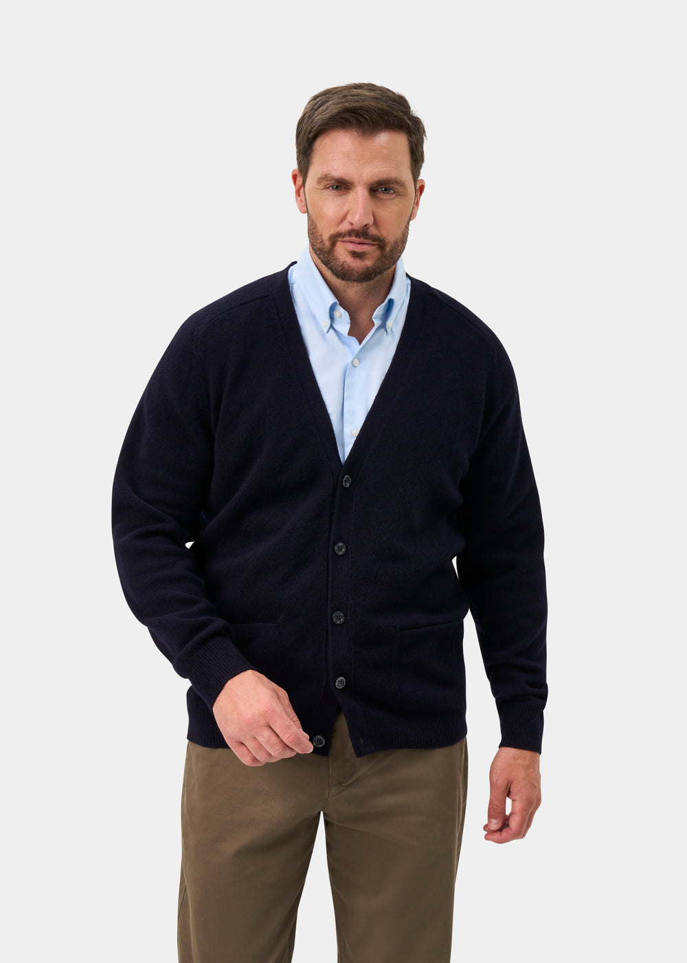 Cornwall Lambswool Cardigan in Navy - Classic Fit