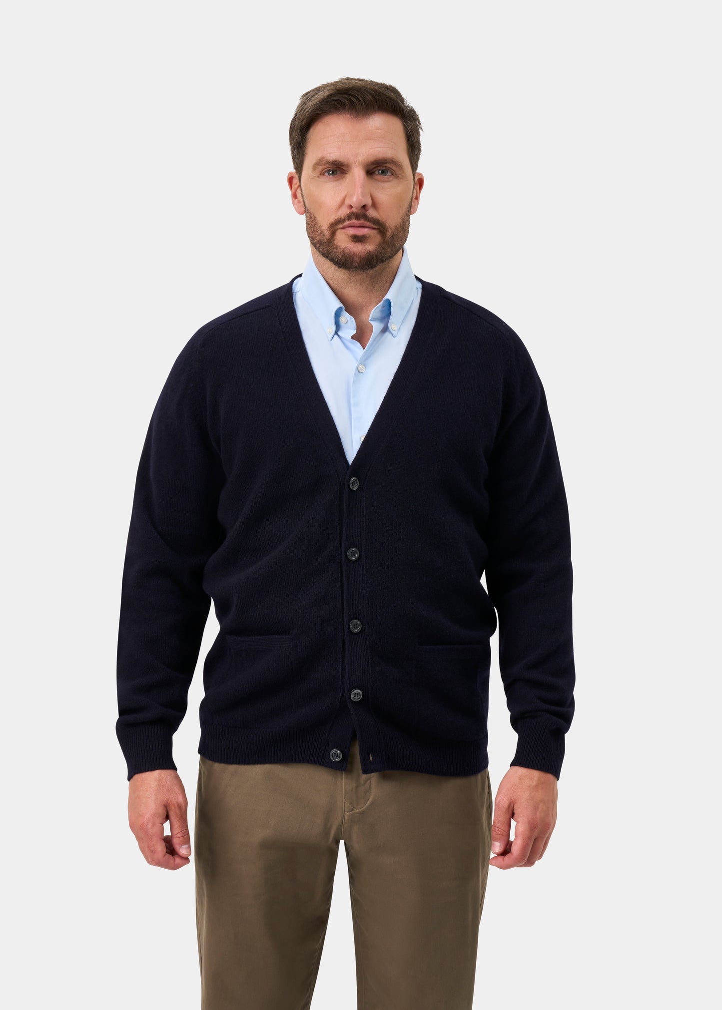 Cornwall Lambswool Cardigan in Navy - Classic Fit
