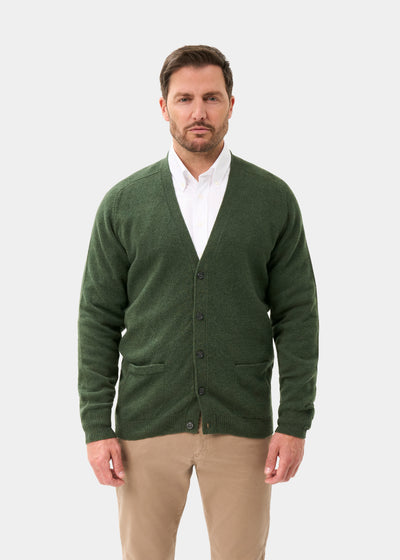 Men's Lambswool Vee Neck Cardigan Jumper in Rosemary