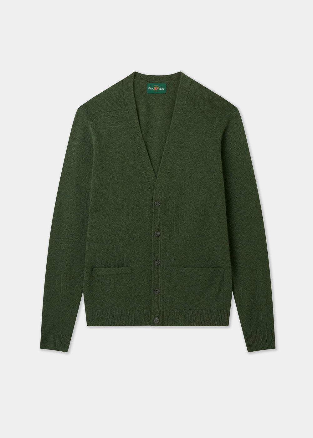 Men's Lambswool Vee Neck Cardigan Jumper in Rosemary