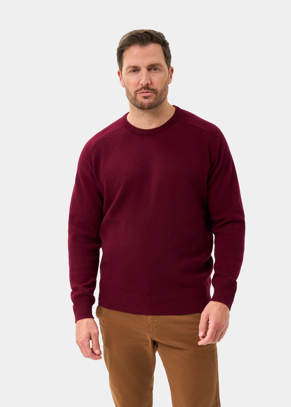 Men's Lambswool Crew Neck Jumper in Bordeaux