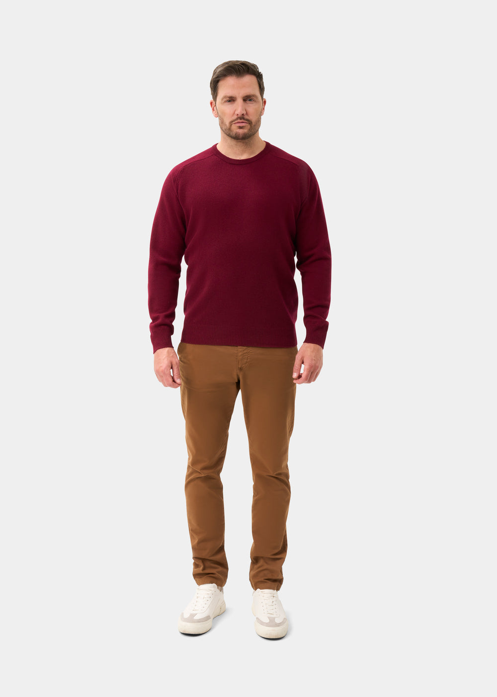 Men's Lambswool Crew Neck Jumper in Bordeaux