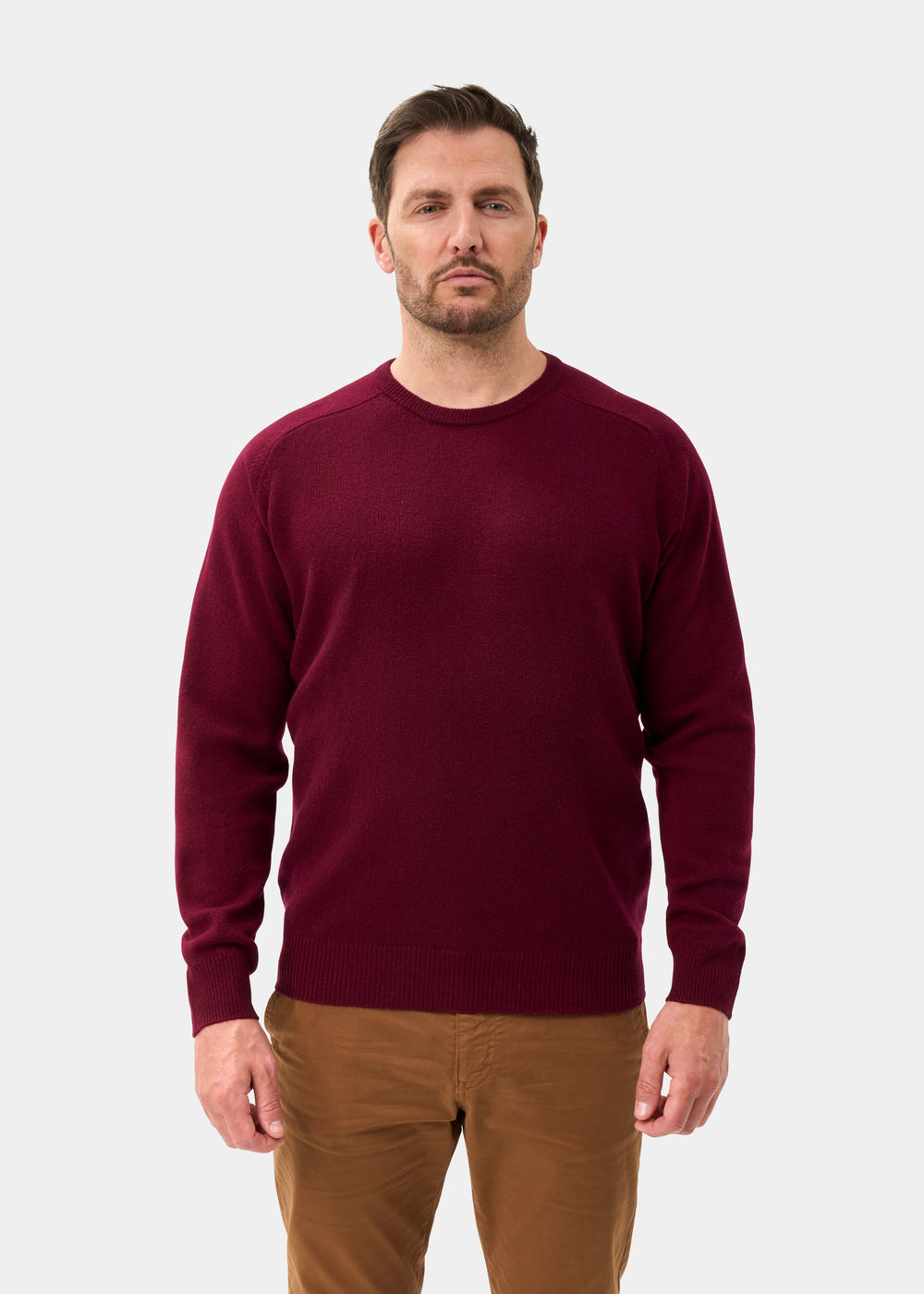 Men's Lambswool Crew Neck Jumper in Bordeaux
