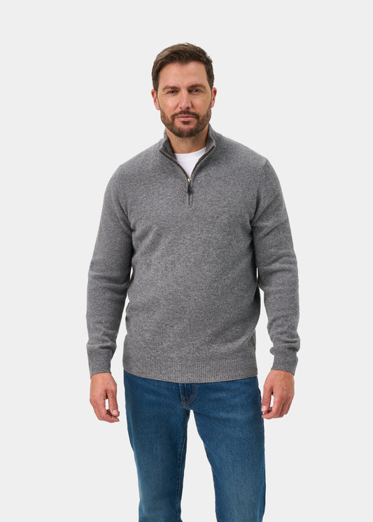 Sutherland Lambswool 1/4 Zip Jumper in Grey Mix - Regular Fit
