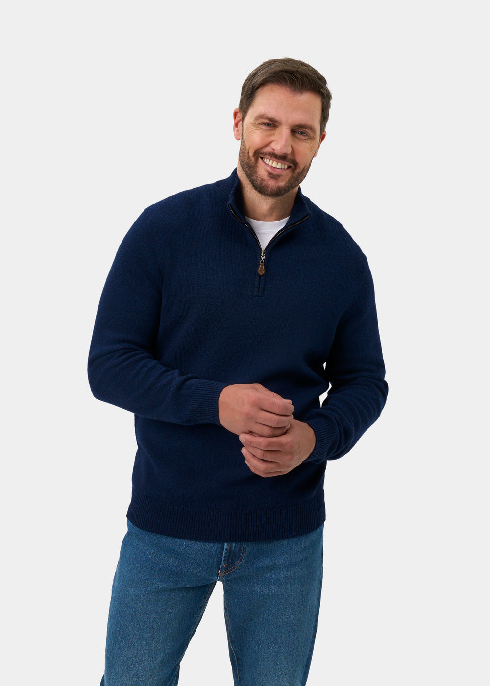 Sutherland Lambswool Quarter Zip Jumper In Indigo - Regular Fit
