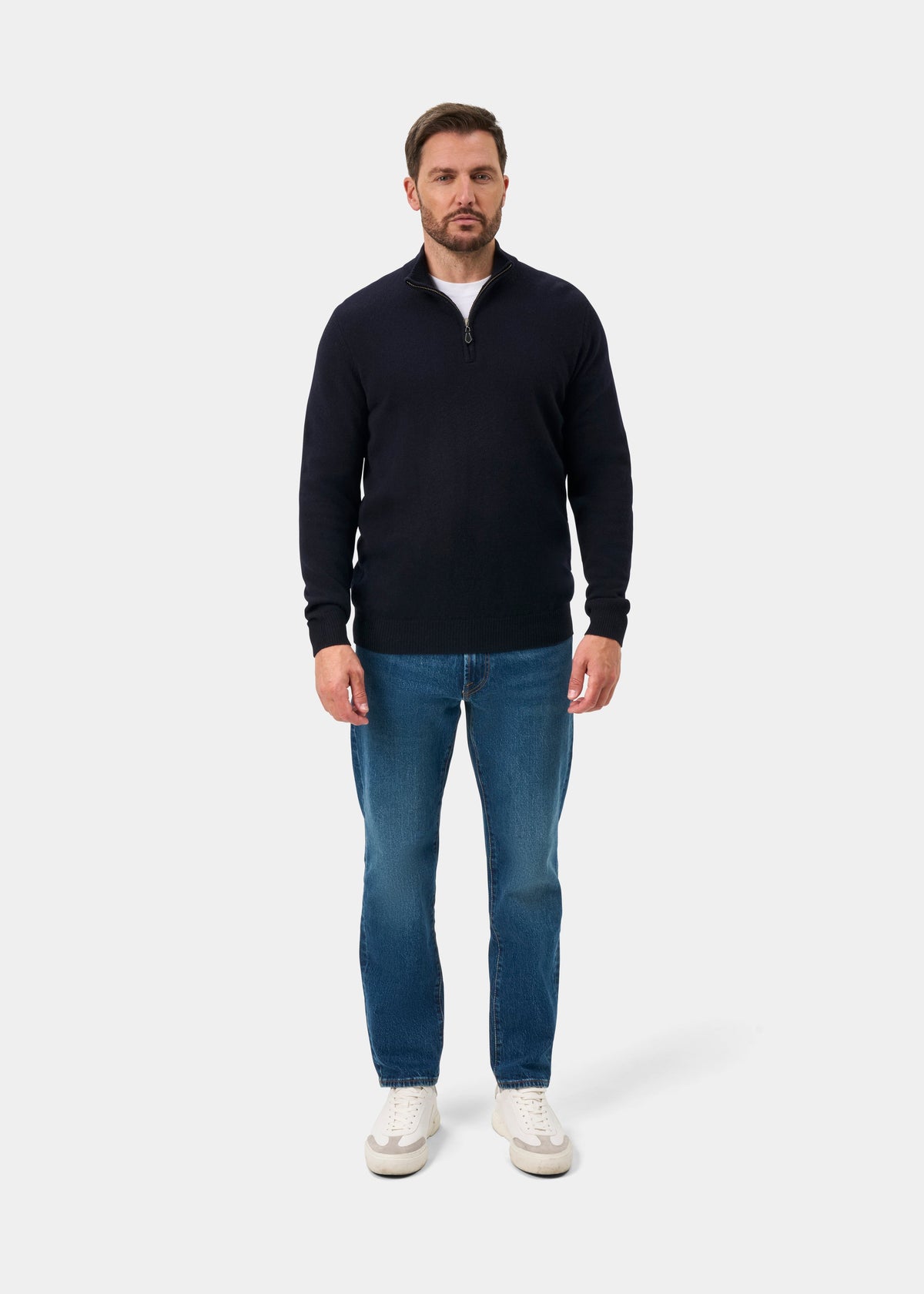 Sutherland Lambswool Quarter Zip Jumper In Navy - Regular Fit