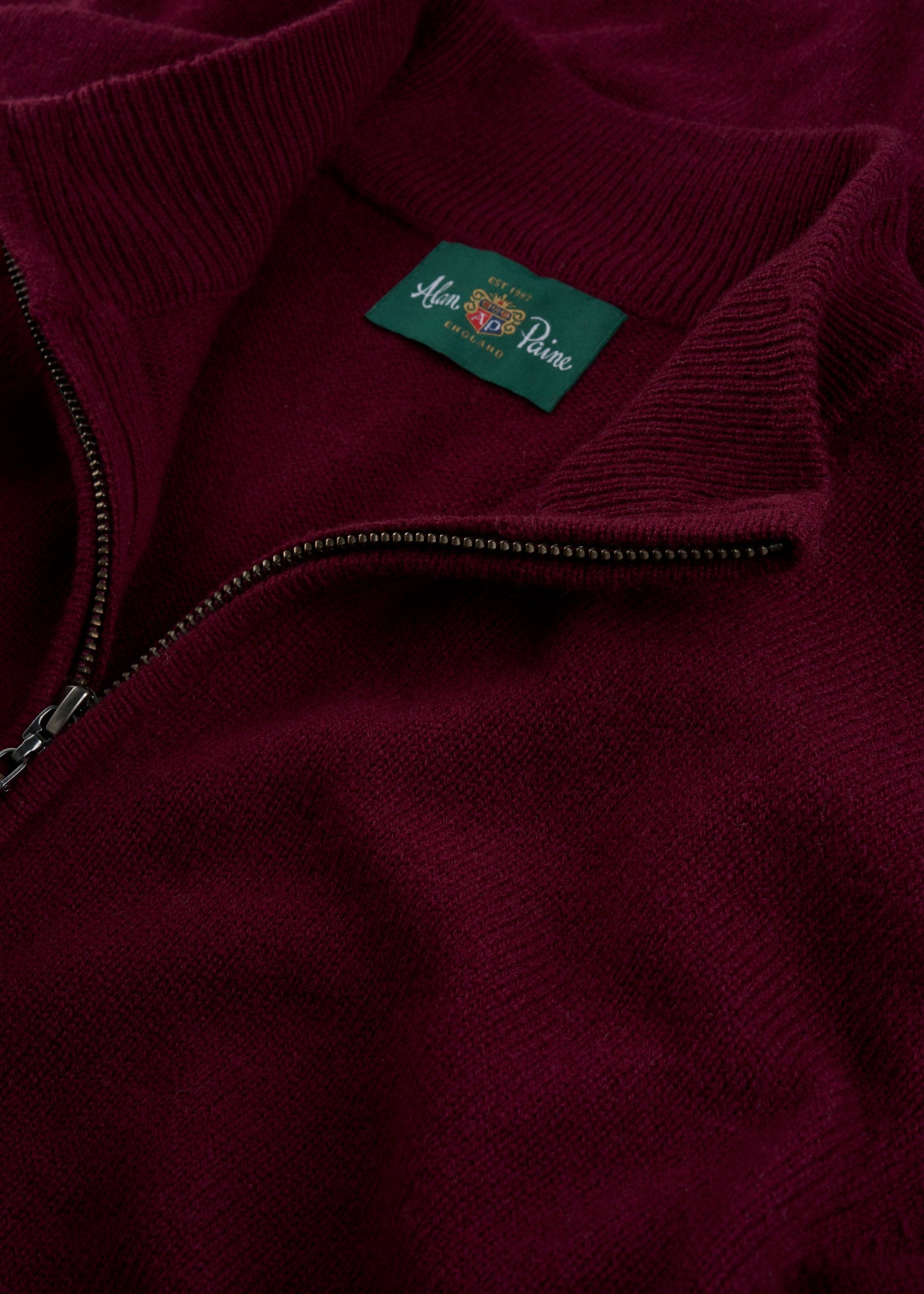 Men's Lambswool Quarter Zip Neck Jumper in Bordeaux