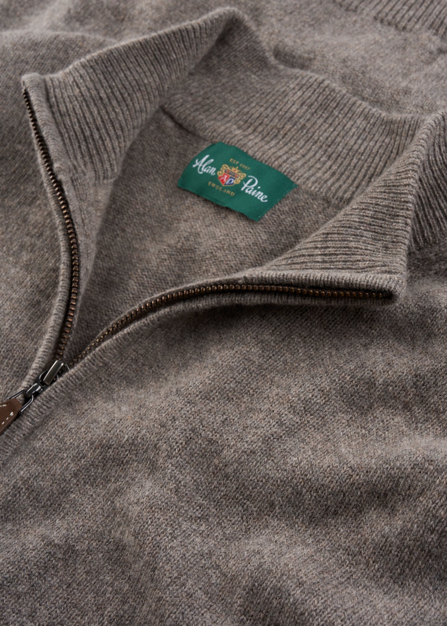 Men's Lambswool Quarter Zip Neck Jumper in Vole