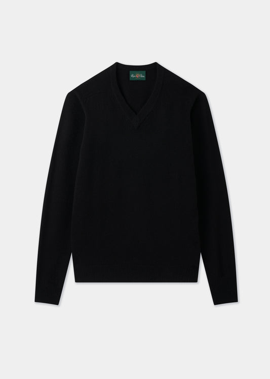 Men's Lambswool Vee Neck Jumper in Black