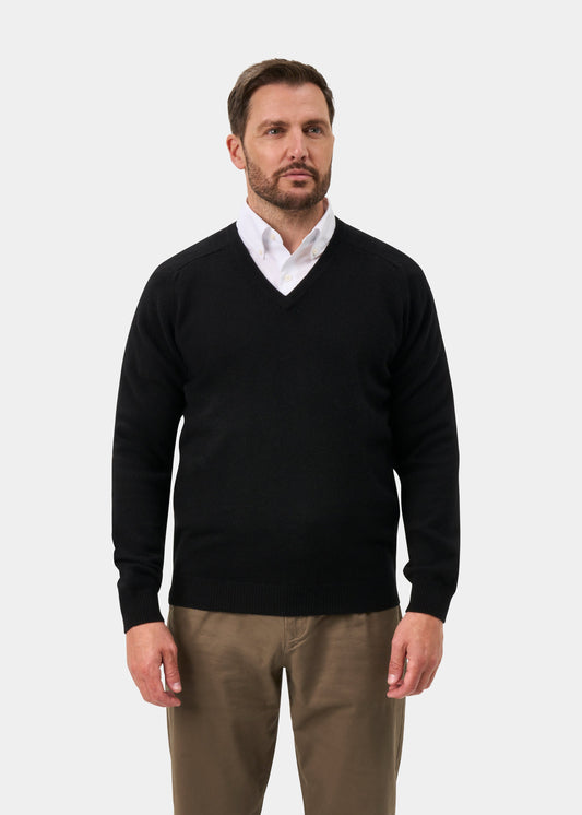 Kilsyth Lambswool V-Neck Jumper In Black - Regular Fit