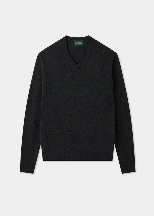 Men's Lambswool Vee Neck Jumper in Charcoal