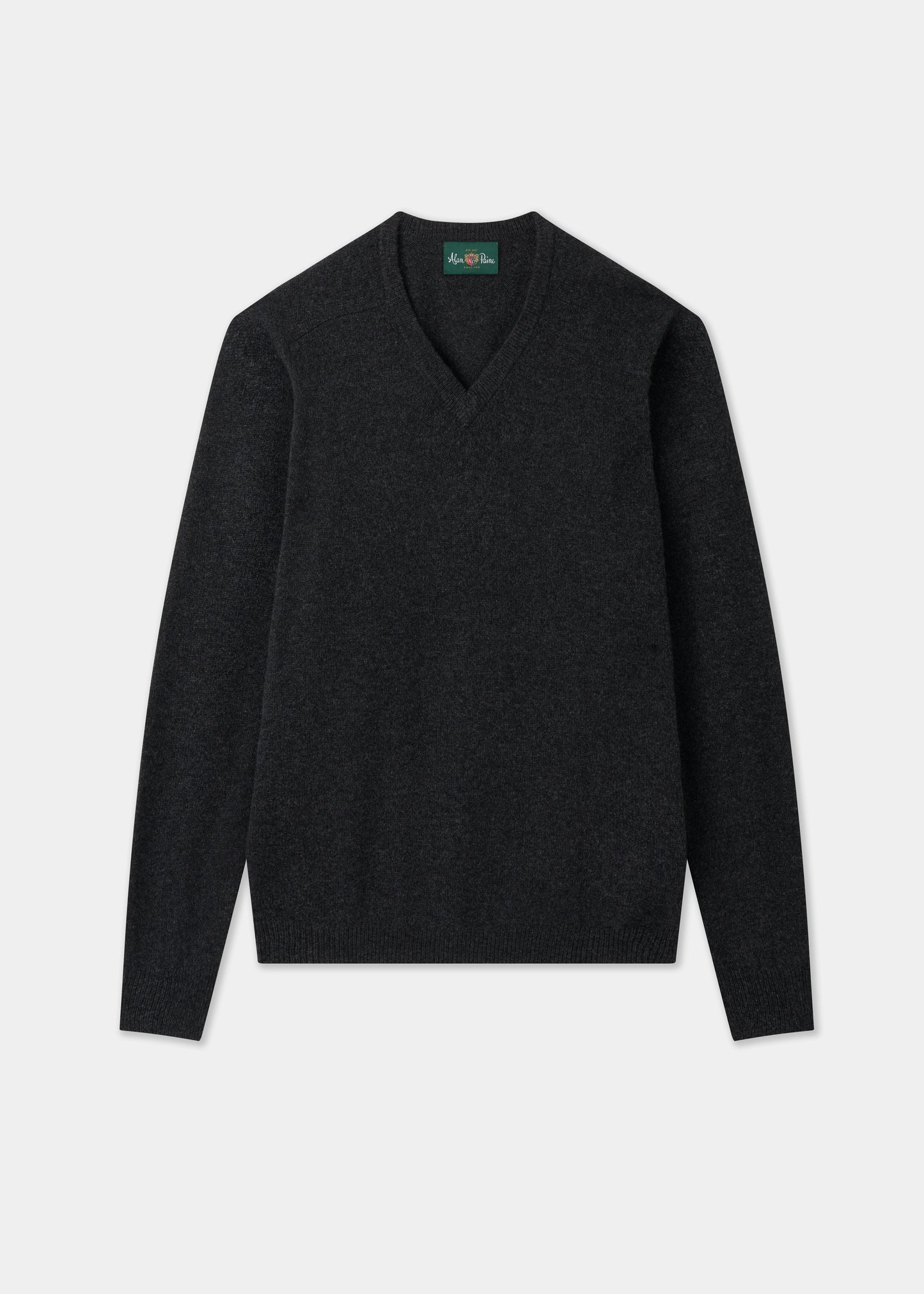 Men's Lambswool Vee Neck Jumper in Charcoal